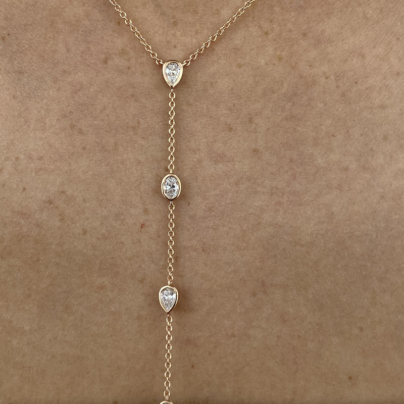 Diamond Lariat Necklace 0.86 Carat Rose Gold 14K