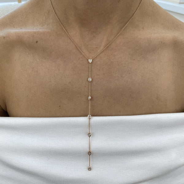 Diamond Lariat Necklace 0.86 Carat Rose Gold 14K