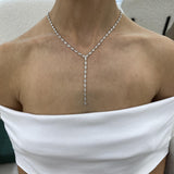 Diamond Lariat Necklace 6.07 Carat White Gold 14K