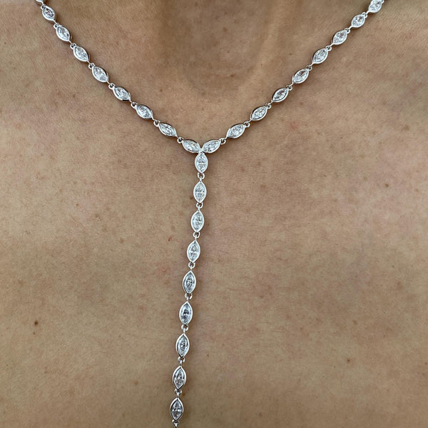 Diamond Lariat Necklace 6.07 Carat White Gold 14K