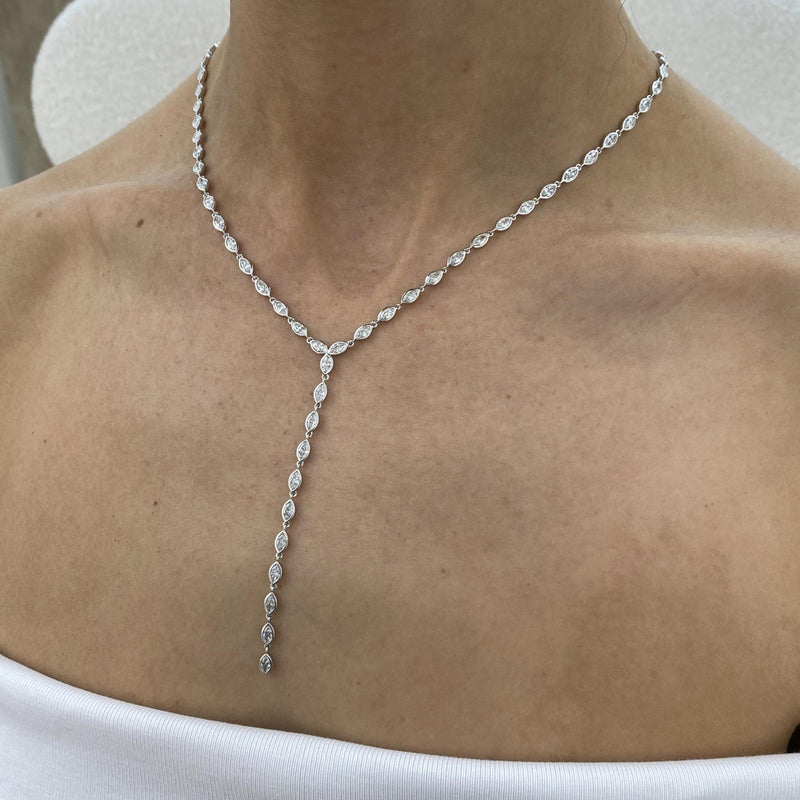 Diamond Lariat Necklace 6.07 Carat White Gold 14K