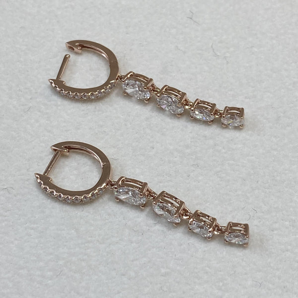 Diamond Drop Earrings 2.21 Carat Rose Gold 14K