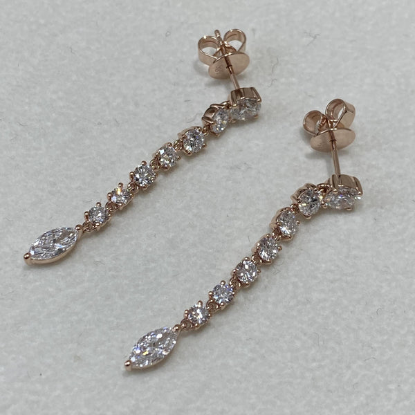 Diamond Drop Earrings 2.48 Carat Rose Gold 14K