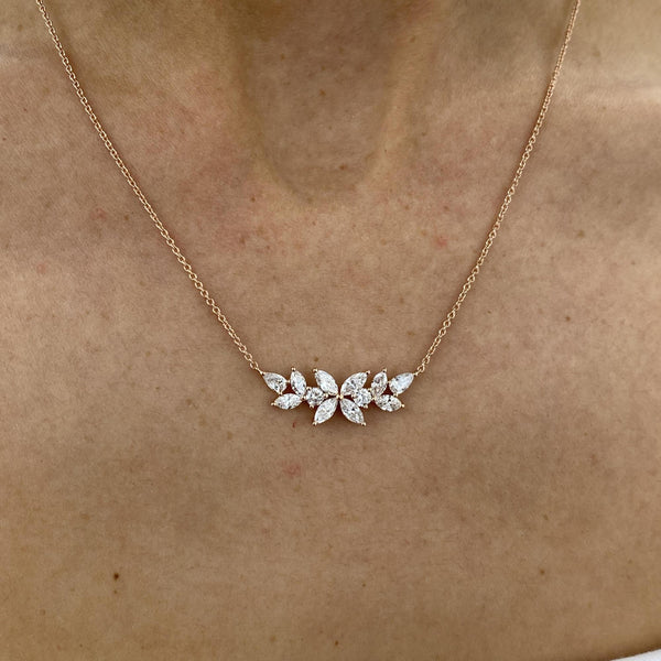 Diamond Pendant Necklace 1.42 Carat Rose Gold 14K