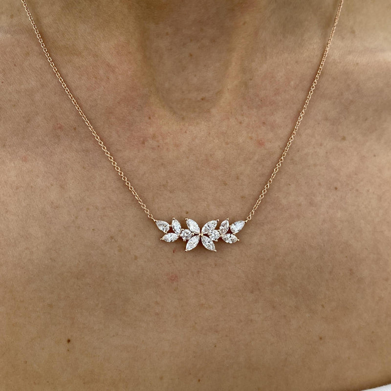 Diamond Pendant Necklace 1.42 Carat Rose Gold 14K