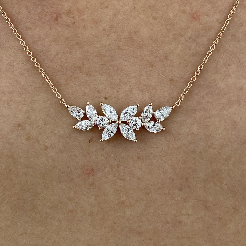 Diamond Pendant Necklace 1.42 Carat Rose Gold 14K