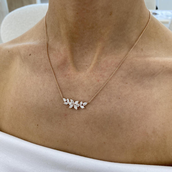 Diamond Pendant Necklace 1.42 Carat Rose Gold 14K