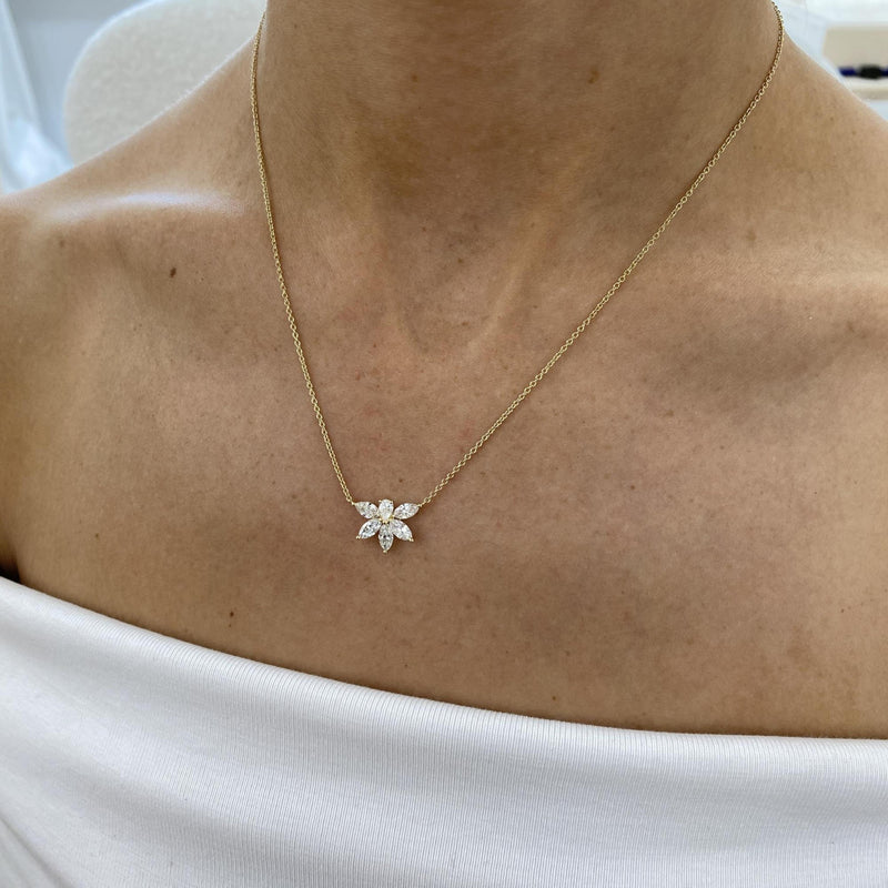 Diamond Pendant Necklace 1.02 Carat Yellow Gold 14K