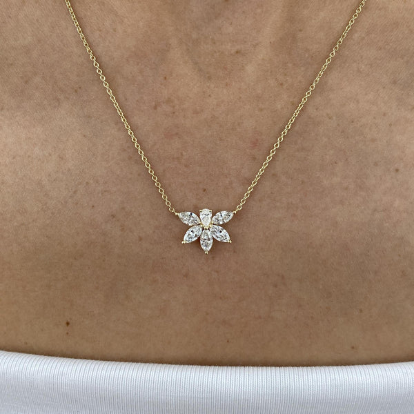 Diamond Pendant Necklace 1.02 Carat Yellow Gold 14K