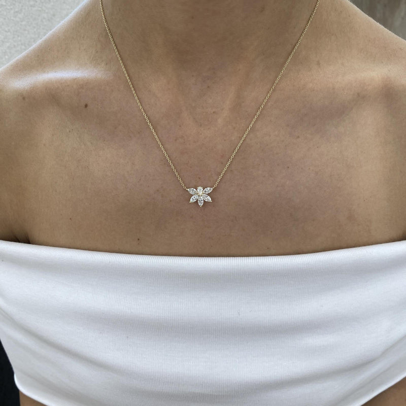 Diamond Pendant Necklace 1.02 Carat Yellow Gold 14K
