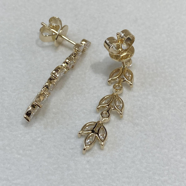 Diamond Drop Earrings 1.63 Carat Yellow Gold 14K