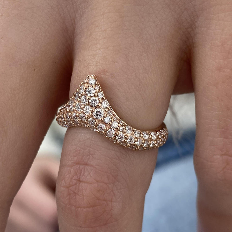 Diamond Chevron Pave Ring 0.87 Carat Rose Gold 14K