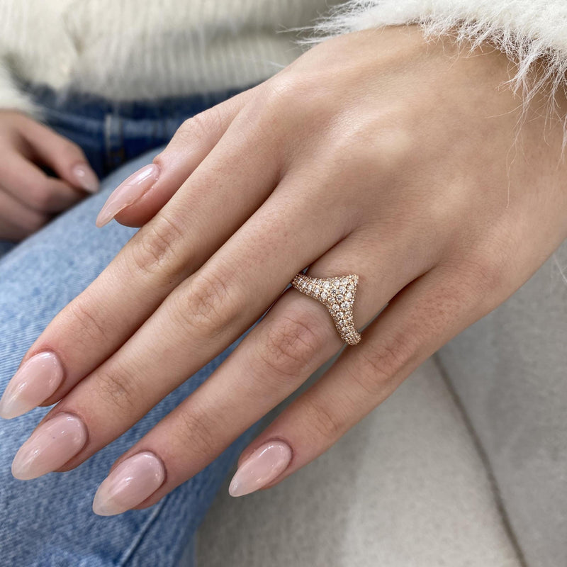 Diamond Chevron Pave Ring 0.87 Carat Rose Gold 14K