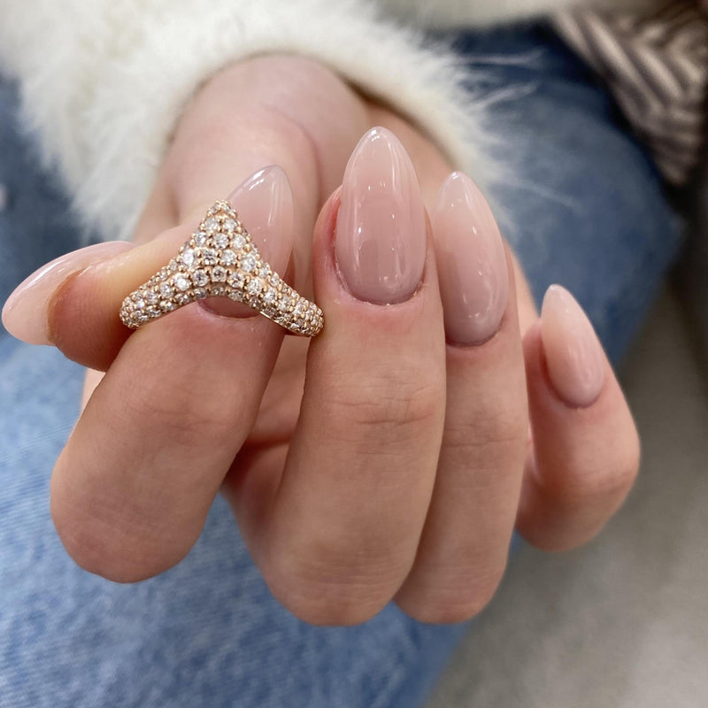 Diamond Chevron Pave Ring 0.87 Carat Rose Gold 14K