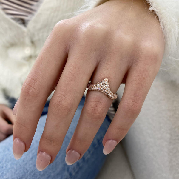 Diamond Chevron Pave Ring 0.87 Carat Rose Gold 14K