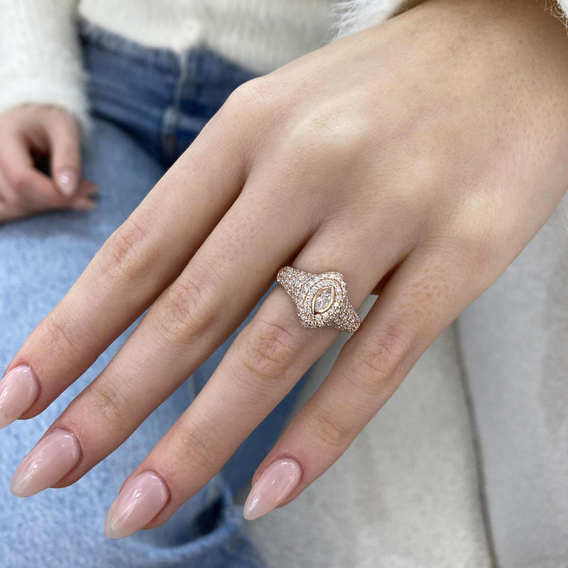 Diamond Dome Ring 1.02 Carat Rose Gold 14K