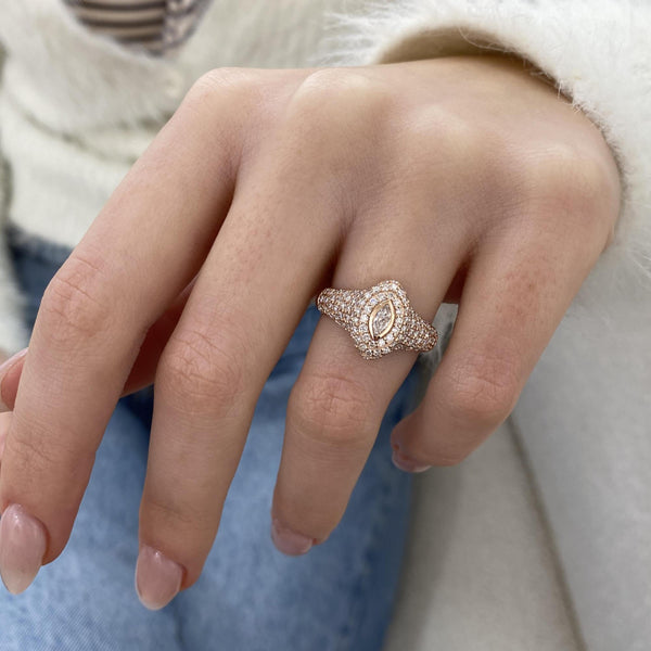 Diamond Dome Ring 1.02 Carat Rose Gold 14K