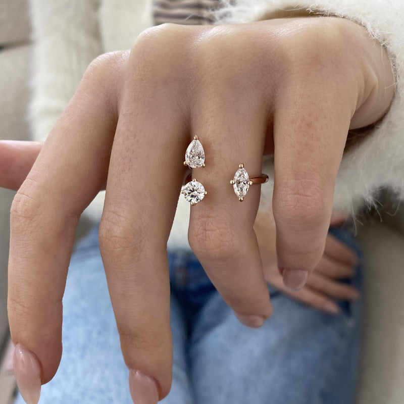 Diamond Open Split Ring 1.28 Carat Rose Gold 14K