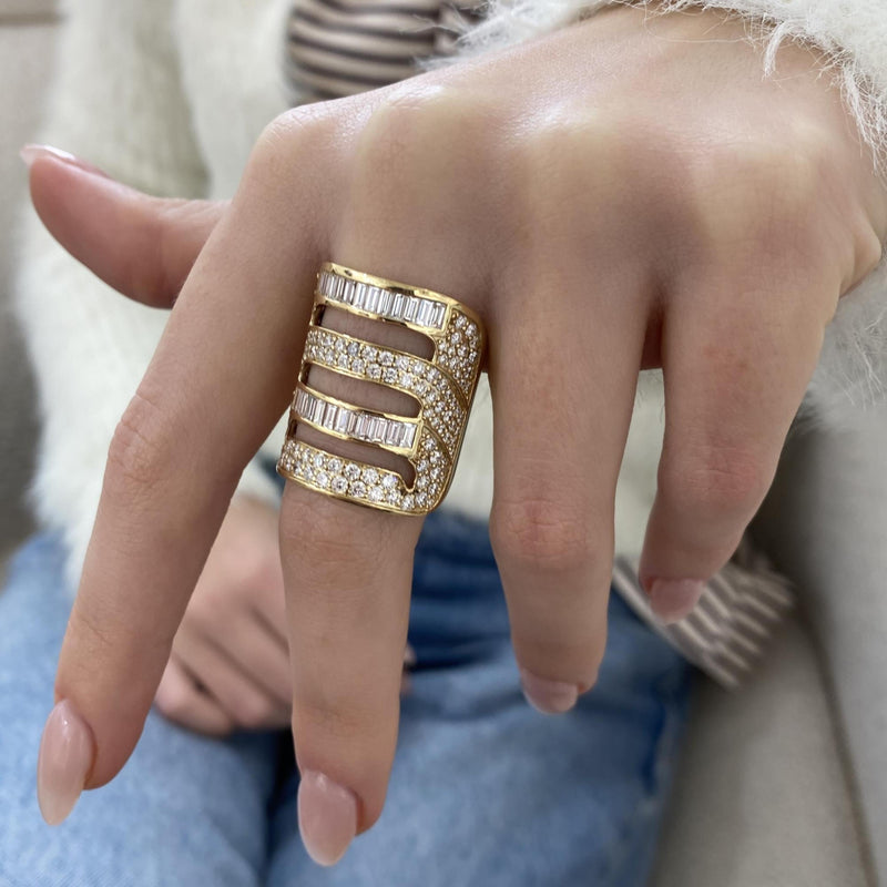 Diamond Wide Pave Band 3.16 Carat Yellow Gold 14K