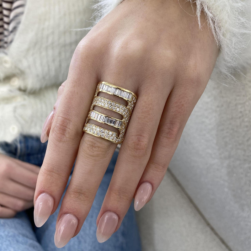 Diamond Wide Pave Band 3.16 Carat Yellow Gold 14K