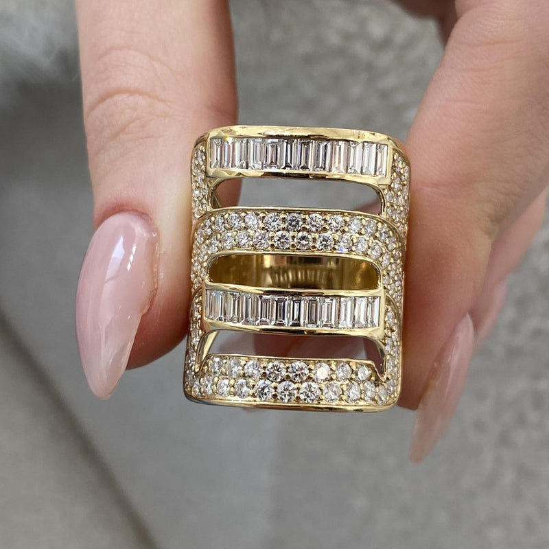 Diamond Wide Pave Band 3.16 Carat Yellow Gold 14K