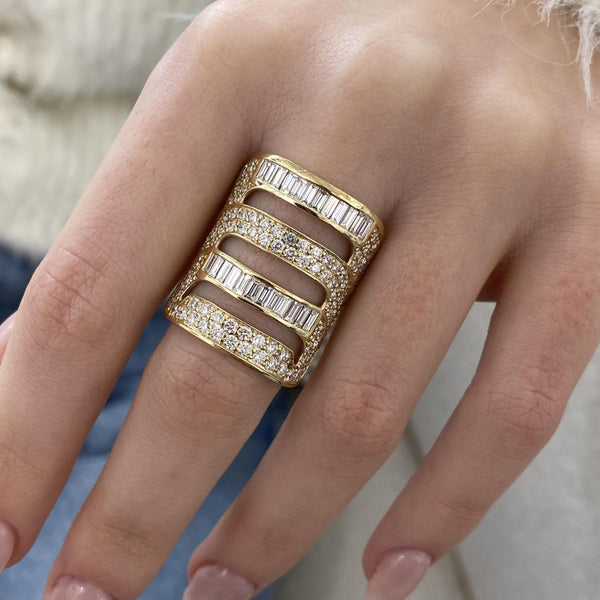 Diamond Wide Pave Band 3.16 Carat Yellow Gold 14K