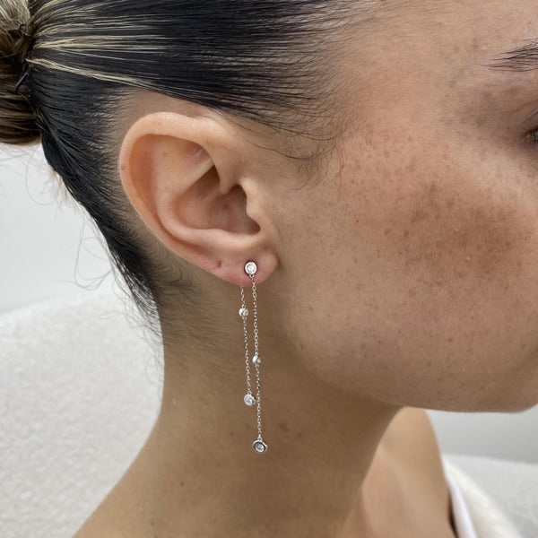 Diamond Dangle Earrings 0.63 Carat White Gold 14K