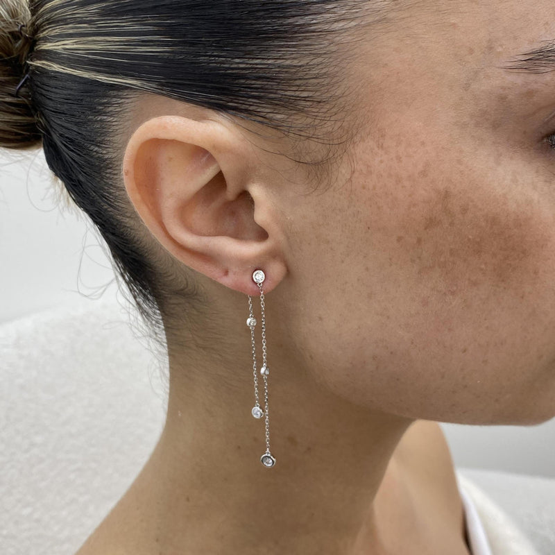 Diamond Dangle Earrings 0.63 Carat White Gold 14K