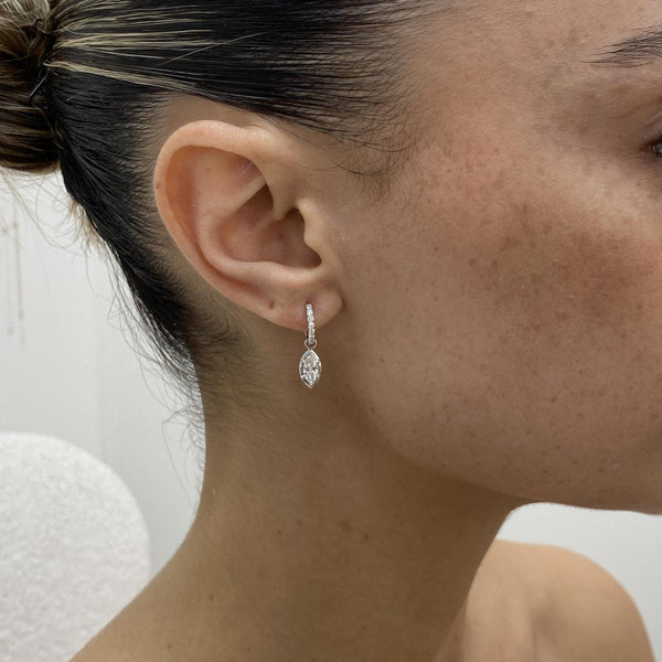 Diamond Dangle Earrings 0.78 Carat White Gold 14K