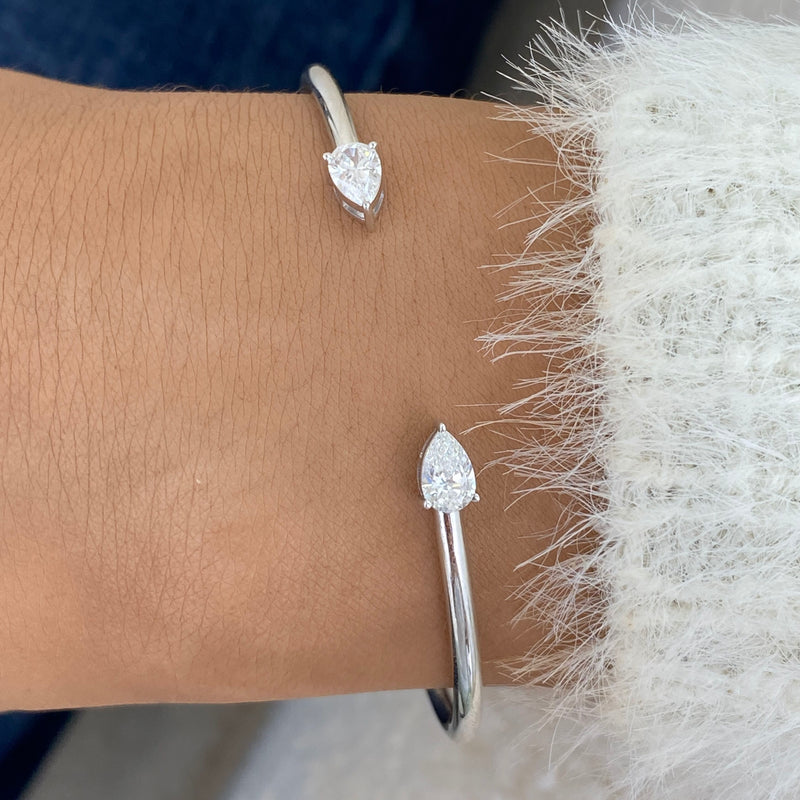 Diamond Open Bangle Bracelet 1.1 ct White Gold