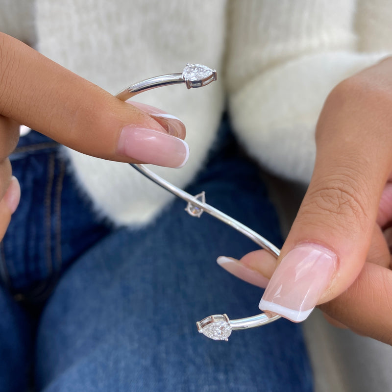 Diamond Open Bangle Bracelet 1.1 ct White Gold