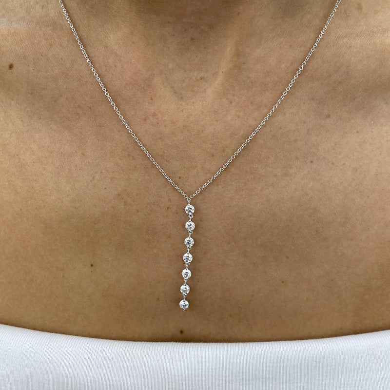 Diamond Lariat Necklace 0.93 Carat White Gold 14K