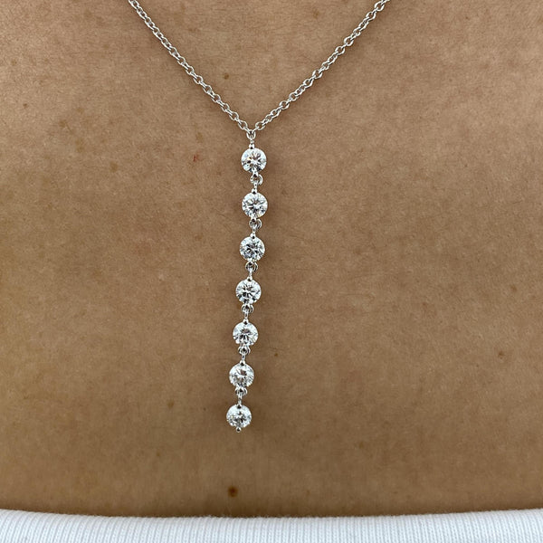 Diamond Lariat Necklace 0.93 Carat White Gold 14K