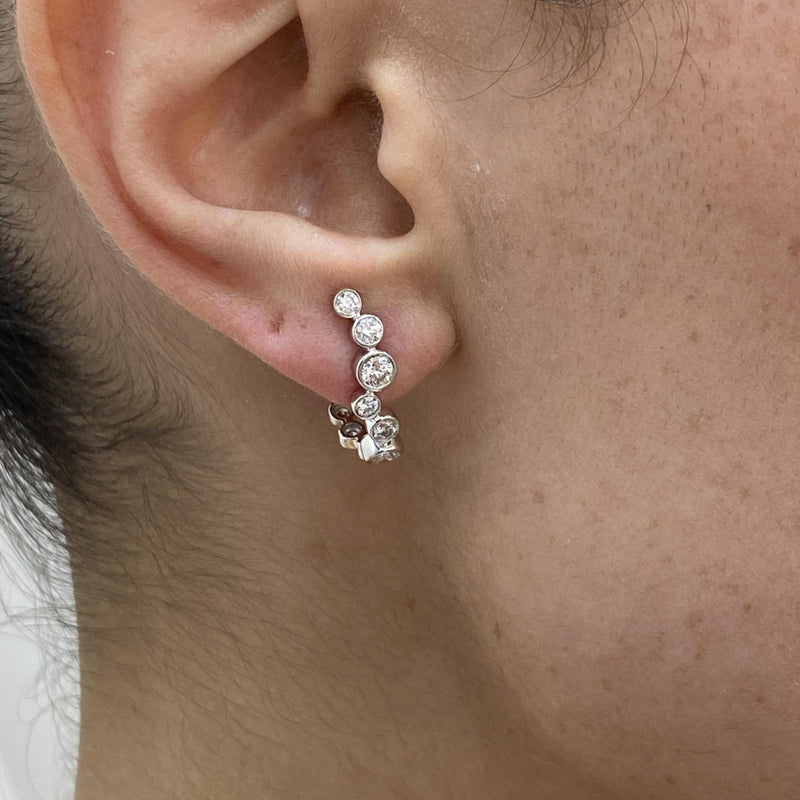 Diamond C Hoop Earrings 1.19 Carat White Gold 14K