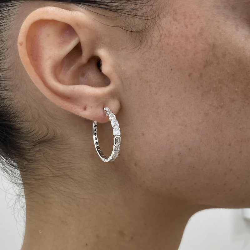 Diamond Hoop Earrings 1.40 Carat White Gold 14K