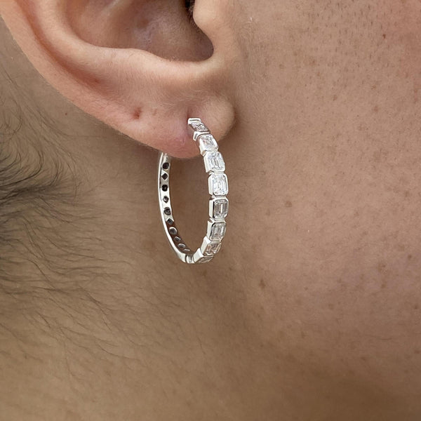 Diamond Hoop Earrings 1.40 Carat White Gold 14K