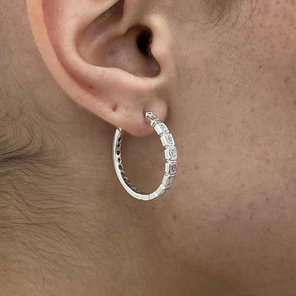 Diamond Hoop Earrings 1.40 Carat White Gold 14K