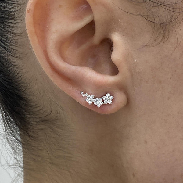 Diamond Climber Earrings 0.41 Carat White Gold 14K