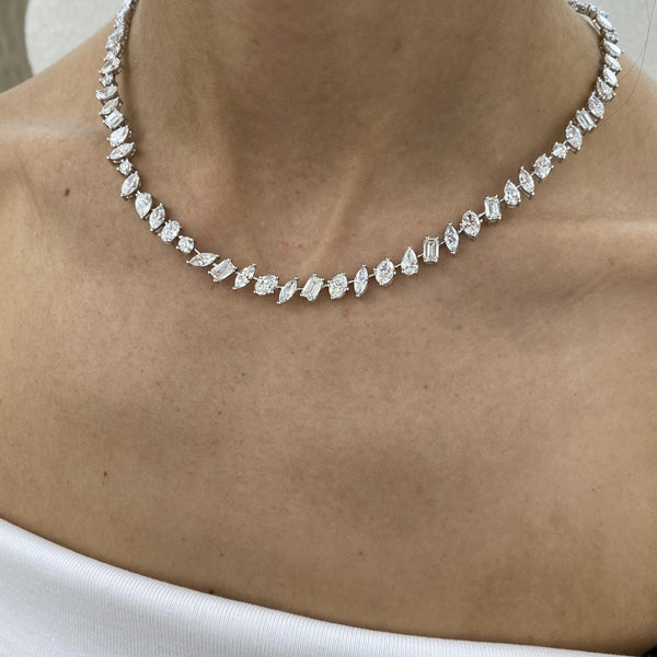 Diamond Tennis Necklace 20.20 Carat White Gold 18K