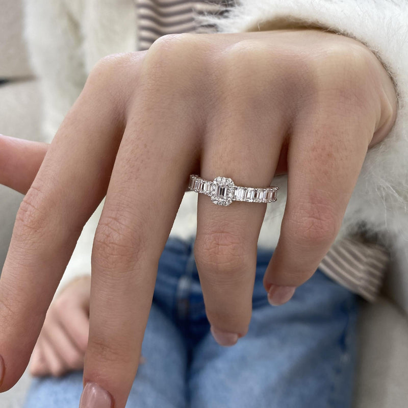 Diamond Half Eternity Ring 1.56 Carat White Gold 14K