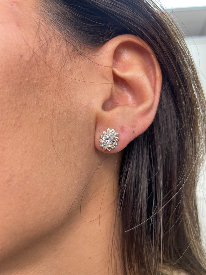 Diamond Stud Earrings 1.75 ct TCW, Yellow Gold