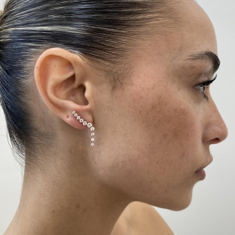 Diamond Climber Earrings 1.28 Carat Rose Gold 14K