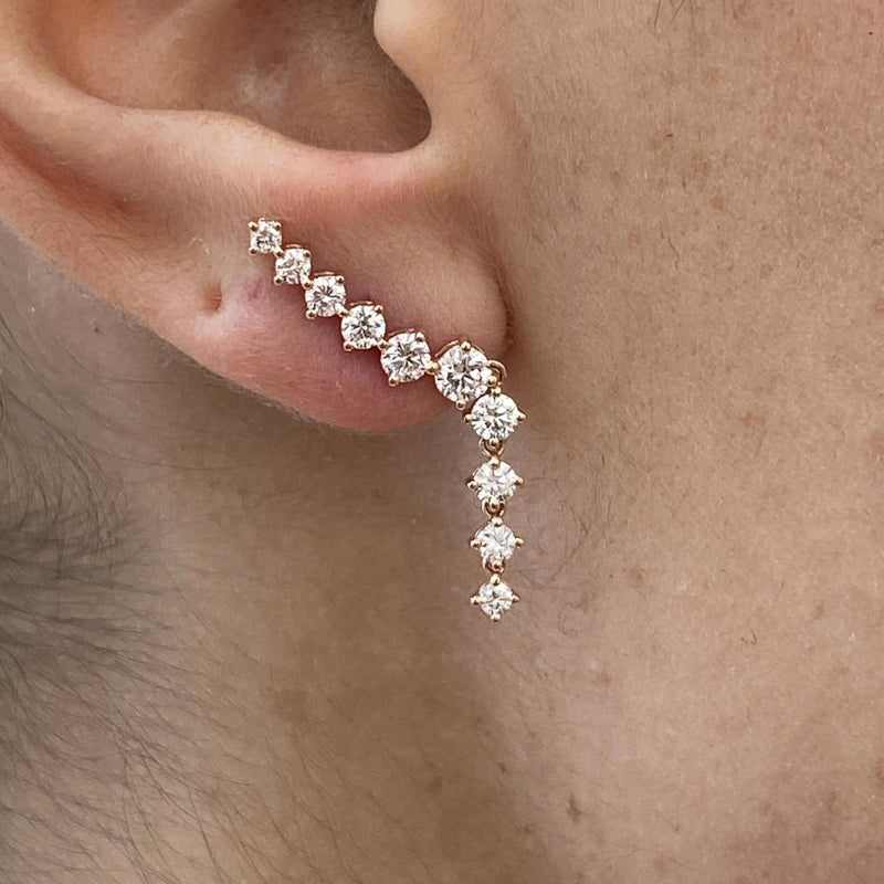 Diamond Climber Earrings 1.28 Carat Rose Gold 14K