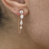 Diamond Chain Tassel Stud Earrings 1.76 Carat Rose Gold 14K