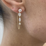 Diamond Chain Tassel Stud Earrings 1.86 Carat Yellow Gold 14K