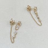 Diamond Chain Tassel Stud Earrings 1.86 Carat Yellow Gold 14K