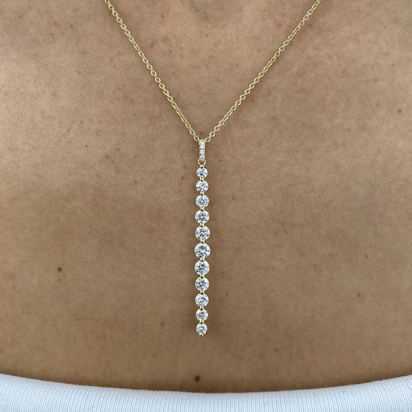 Diamond Lariat Necklace 1.25 Carat Yellow Gold 14K