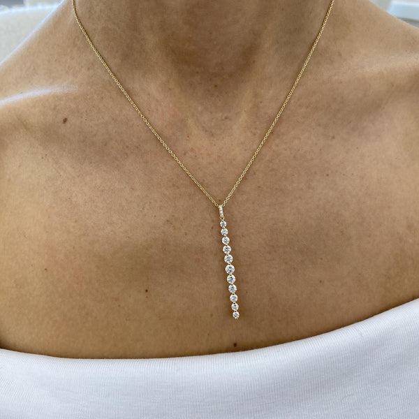 Diamond Lariat Necklace 1.25 Carat Yellow Gold 14K