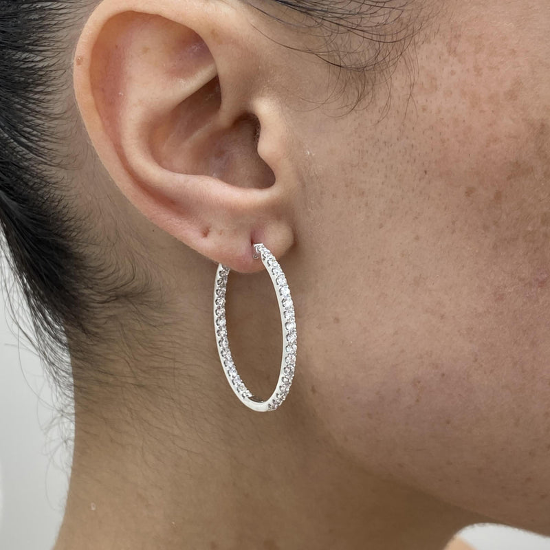 Diamond Hoop Earrings 1.71 Carat White Gold 14K