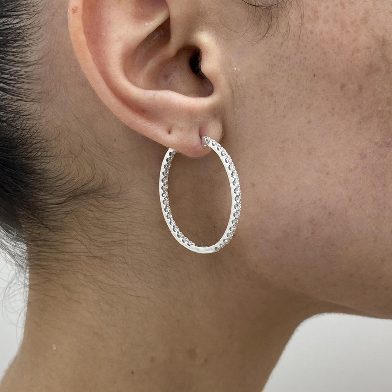 Diamond Hoop Earrings 1.71 Carat White Gold 14K